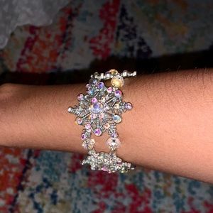 Snowflake Crystal Bejeweled Winter Bracelet Silver